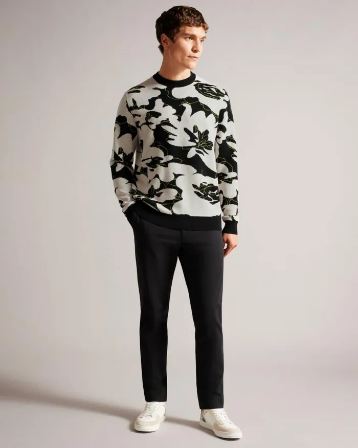 Floral Merino Wool Jumper Black Men Ted Baker Clothing