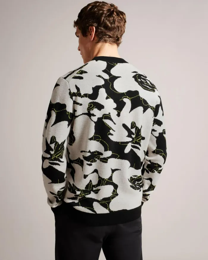 Floral Merino Wool Jumper Black Men Ted Baker Clothing