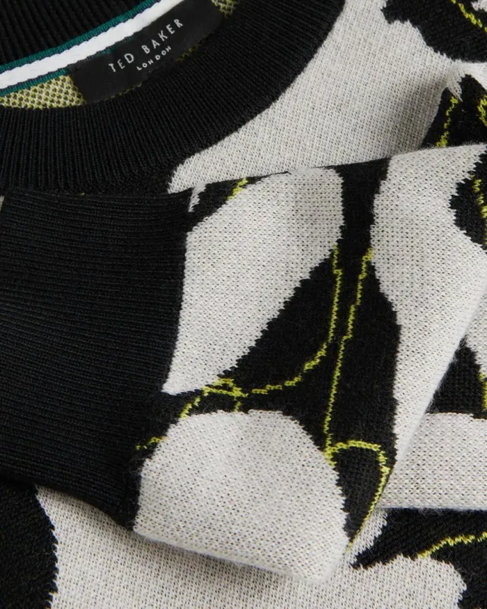 Floral Merino Wool Jumper Black Men Ted Baker Clothing
