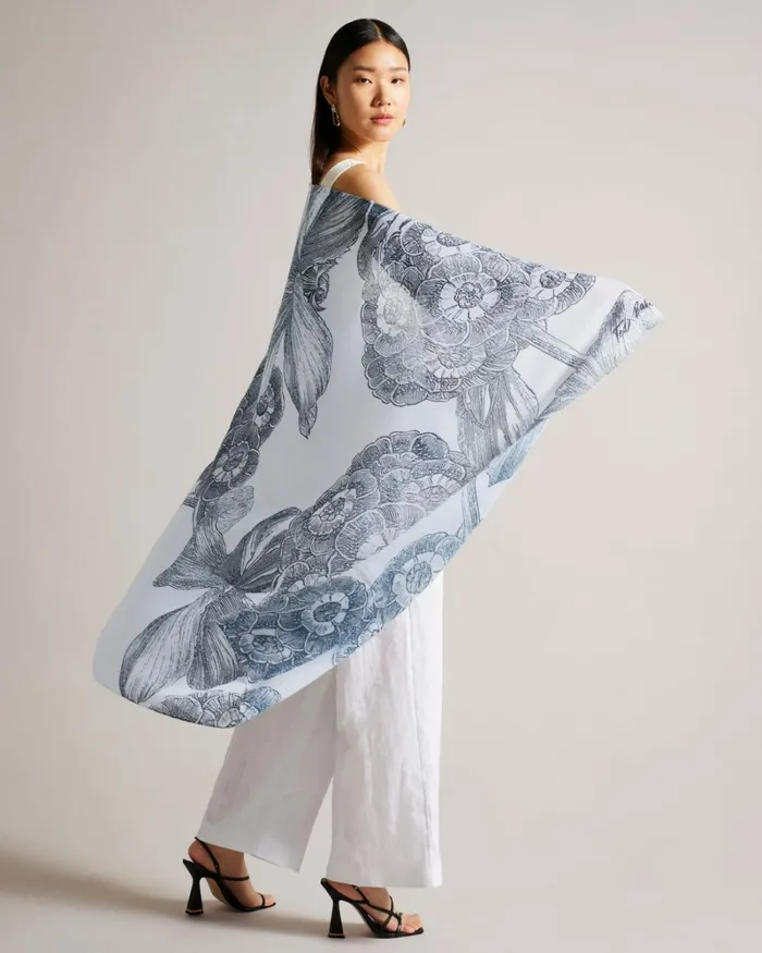 Floral Print Herringbone Scarf White Women Ted Baker Scarves Floral Print Herringbone Scarf White Women Ted Baker Scarves