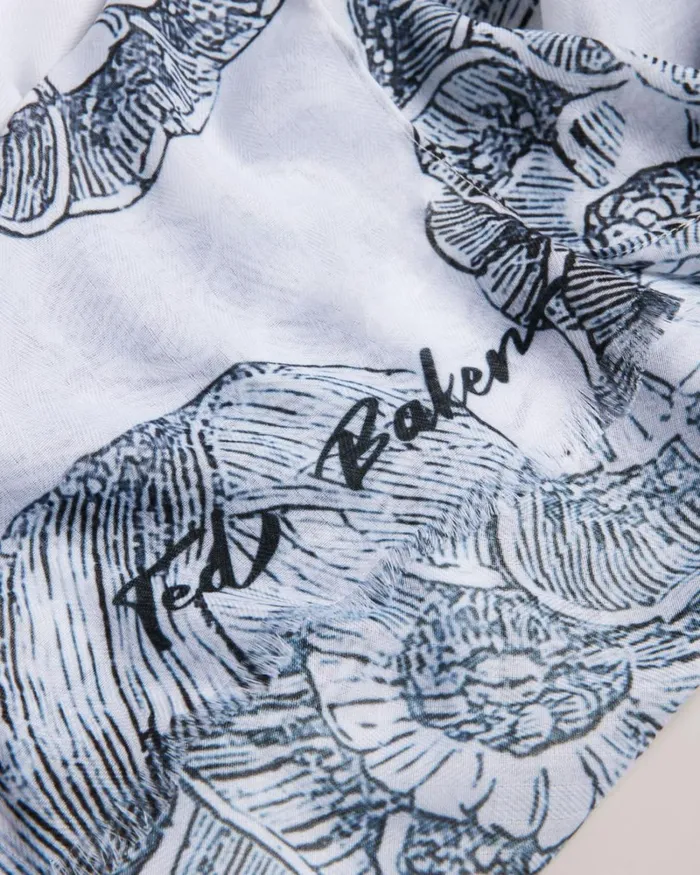 Floral Print Herringbone Scarf White Women Ted Baker Scarves Floral Print Herringbone Scarf White Women Ted Baker Scarves