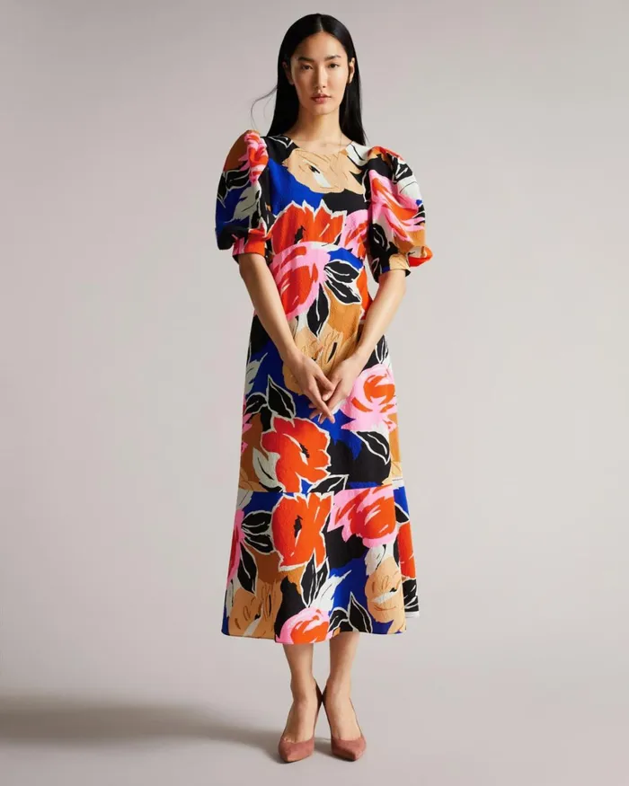 Floral Print Midi Dress Black Women Ted Baker Dresses Floral Print Midi Dress Black Women Ted Baker Dresses