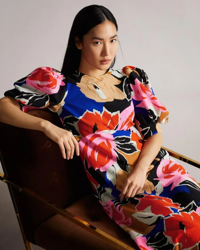Floral Print Midi Dress Black Women Ted Baker Dresses Floral Print Midi Dress Black Women Ted Baker Dresses