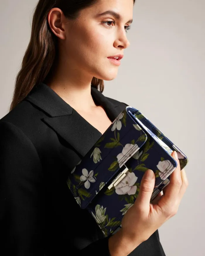 Floral Print Satin Crossbody Bag Dark Blue Women Ted Baker Bags Floral Print Satin Crossbody Bag Dark Blue Women Ted Baker Bags