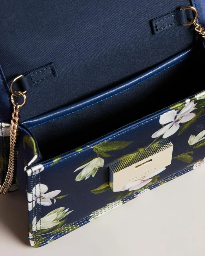 Floral Print Satin Crossbody Bag Dark Blue Women Ted Baker Bags Floral Print Satin Crossbody Bag Dark Blue Women Ted Baker Bags