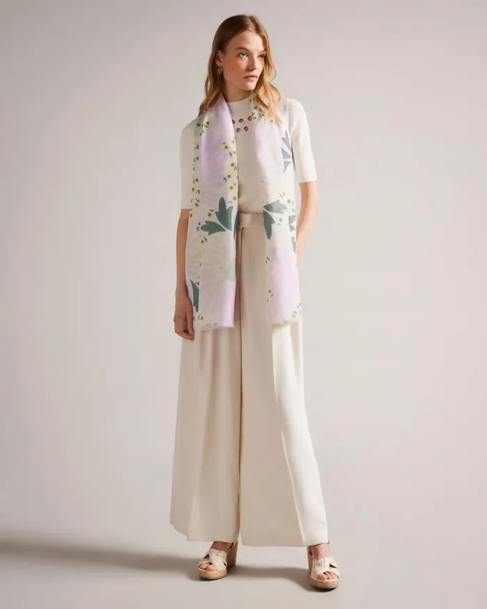 Floral Print Satin Scarf Pale Pink Women Ted Baker Scarves