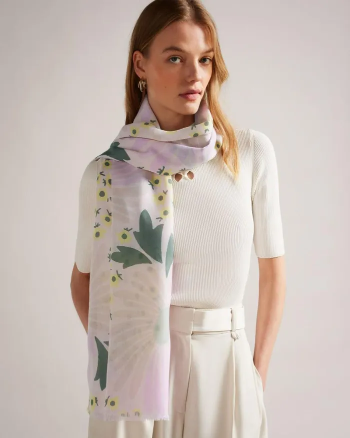 Floral Print Satin Scarf Pale Pink Women Ted Baker Scarves Floral Print Satin Scarf Pale Pink Women Ted Baker Scarves