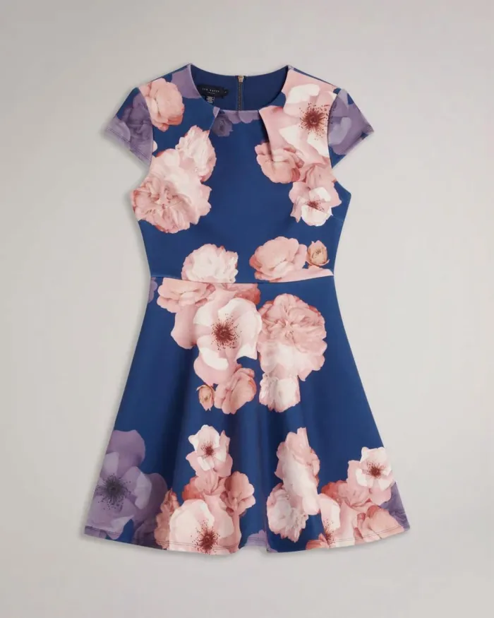 Floral Print Skater Dress Dark Blue Women Ted Baker Dresses