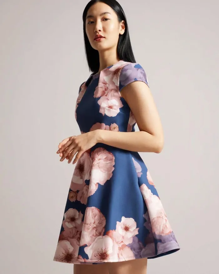 Floral Print Skater Dress Dark Blue Women Ted Baker Dresses Floral Print Skater Dress Dark Blue Women Ted Baker Dresses