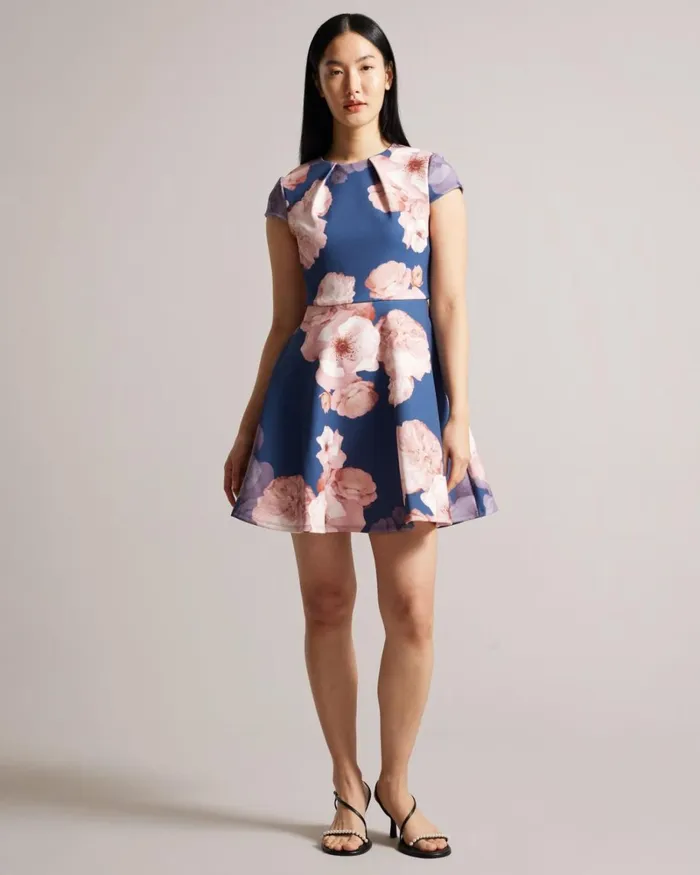 Floral Print Skater Dress Dark Blue Women Ted Baker Dresses Floral Print Skater Dress Dark Blue Women Ted Baker Dresses
