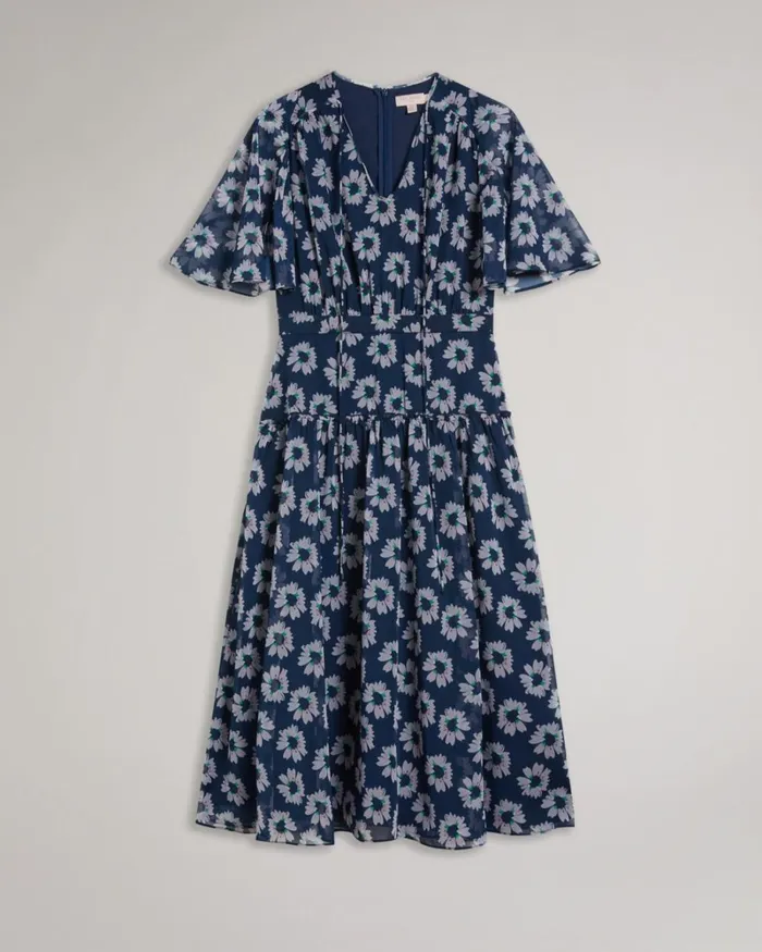 Floral Print Tiered Midi Dress Dark Navy Women Ted Baker Clothing