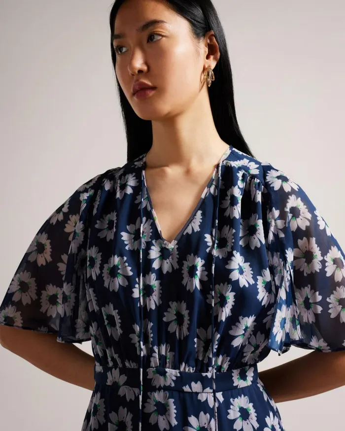 Floral Print Tiered Midi Dress Dark Navy Women Ted Baker Clothing