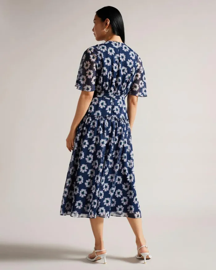 Floral Print Tiered Midi Dress Dark Navy Women Ted Baker Clothing