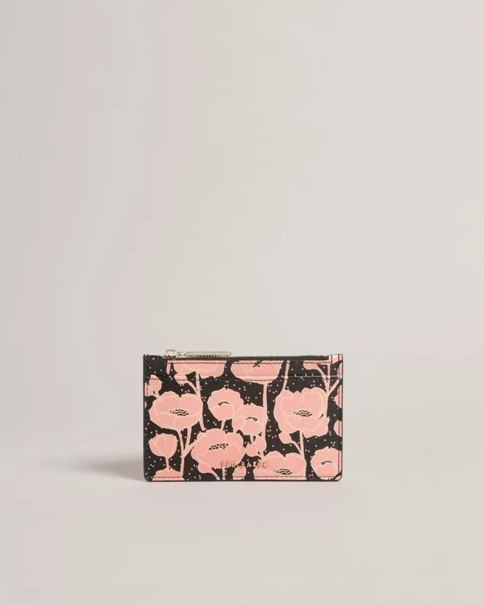 Floral Printed Zip Card Holder Black Women Ted Baker Wallets and Card Holders