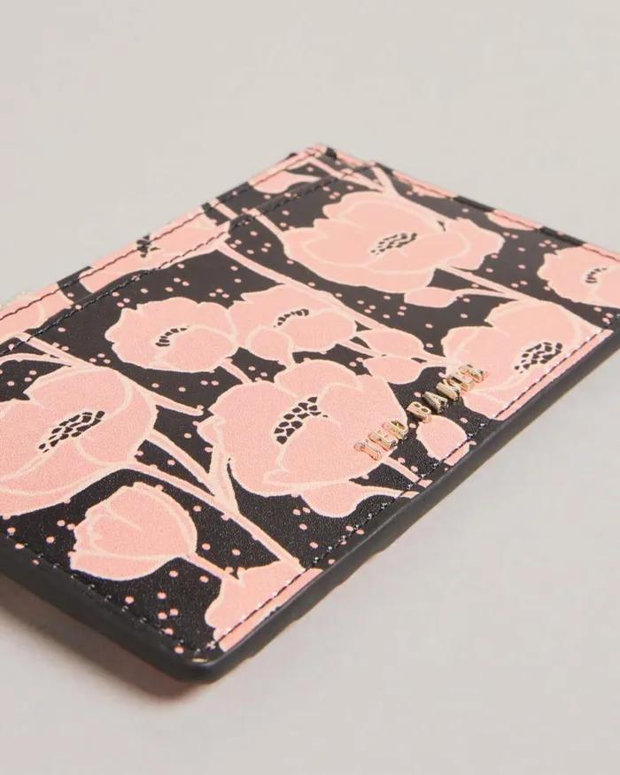 Floral Printed Zip Card Holder Black Women Ted Baker Wallets and Card Holders