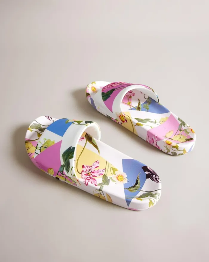 Floral Satin Sliders White Women Ted Baker Sandals and Sliders