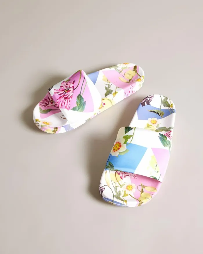 Floral Satin Sliders White Women Ted Baker Sandals and Sliders Floral Satin Sliders White Women Ted Baker Sandals and Sliders