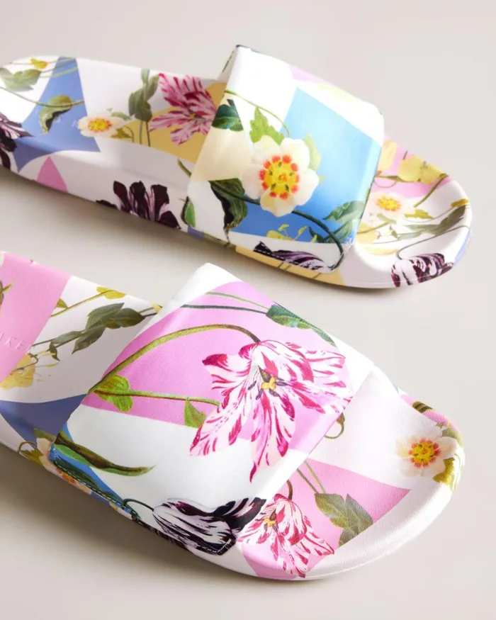 Floral Satin Sliders White Women Ted Baker Sandals and Sliders Floral Satin Sliders White Women Ted Baker Sandals and Sliders
