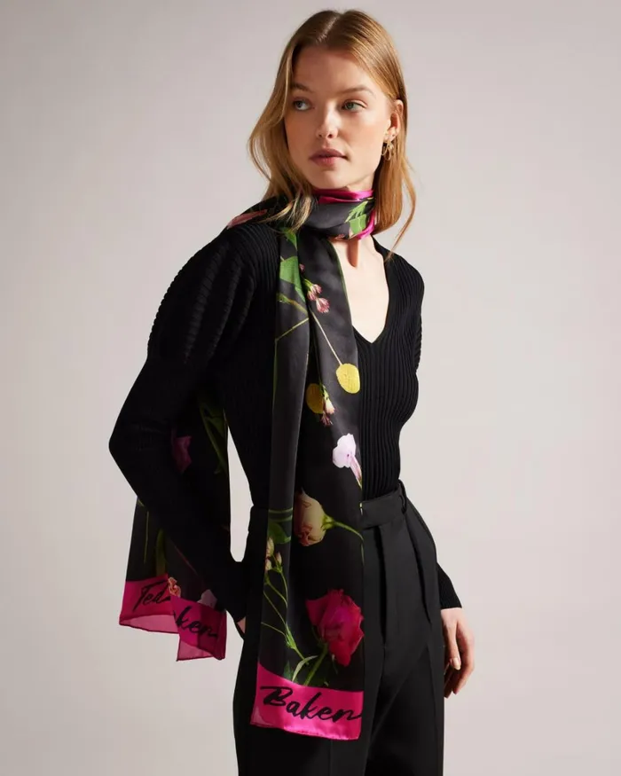 Floral Silk Scarf Black Women Ted Baker Scarves Floral Silk Scarf Black Women Ted Baker Scarves