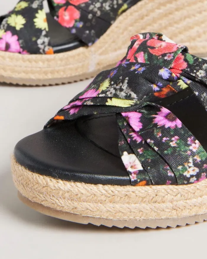 Floral Soft Knot Wedges Black Women Ted Baker Sandals and Sliders