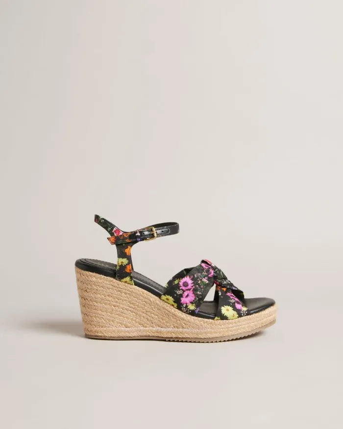 Floral Soft Knot Wedges Black Women Ted Baker Sandals and Sliders