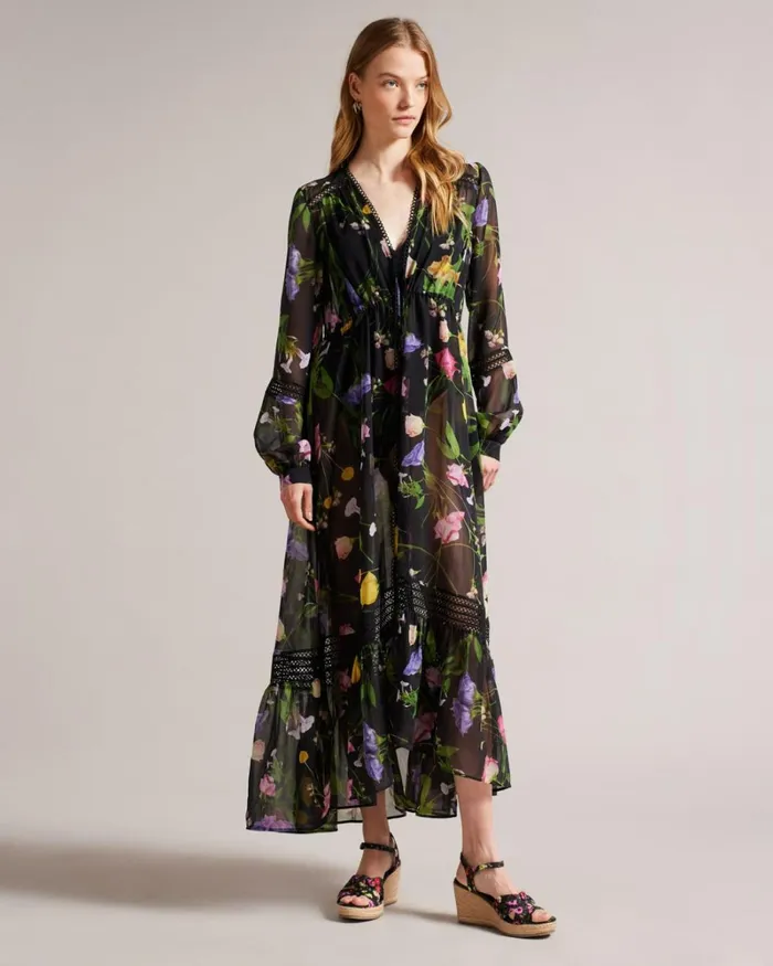 Floral Soft Knot Wedges Black Women Ted Baker Sandals and Sliders