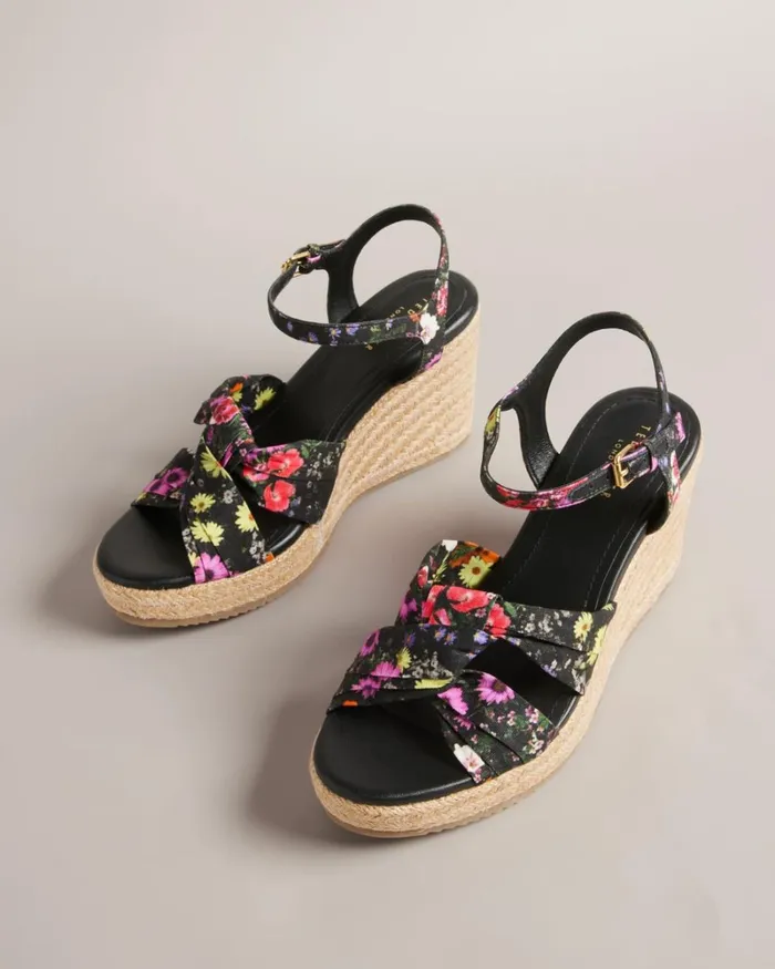 Floral Soft Knot Wedges Black Women Ted Baker Sandals and Sliders