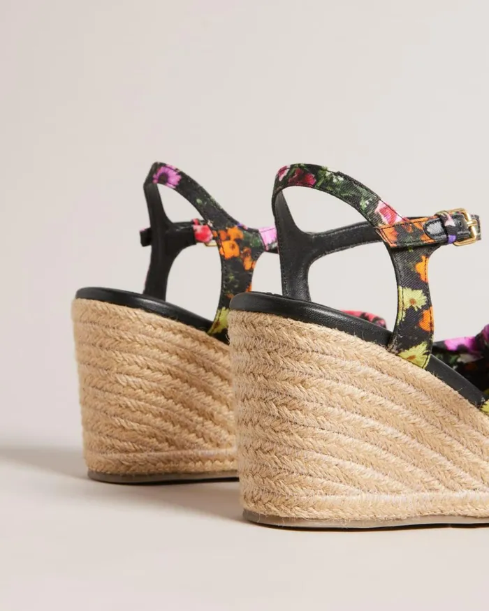 Floral Soft Knot Wedges Black Women Ted Baker Sandals and Sliders