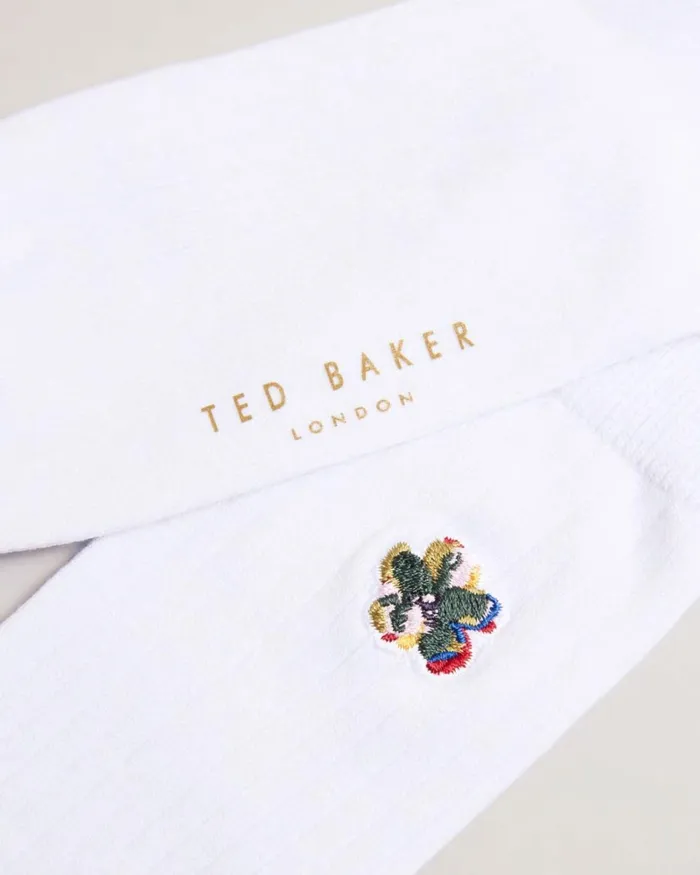 Flower Embroidery Sock White Men Ted Baker Socks