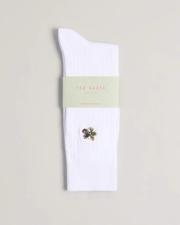 Flower Embroidery Sock White Men Ted Baker Socks