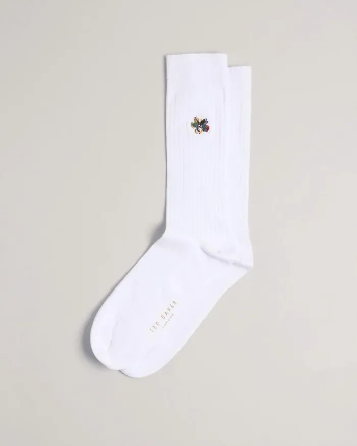 Flower Embroidery Sock White Men Ted Baker Socks
