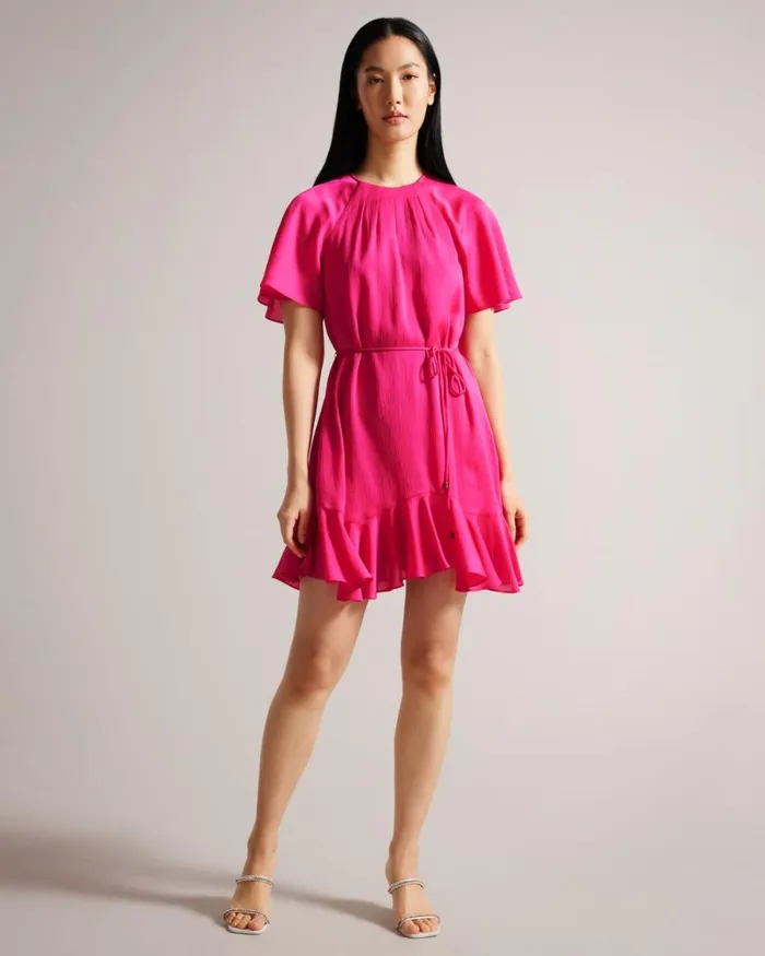 Fluted Hem Mini Skater Dress Bright Pink Women Ted Baker Clothing Fluted Hem Mini Skater Dress Bright Pink Women Ted Baker Clothing