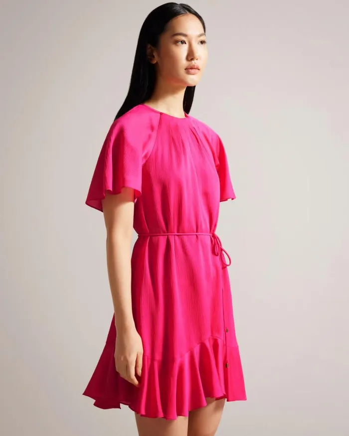 Fluted Hem Mini Skater Dress Bright Pink Women Ted Baker Clothing Fluted Hem Mini Skater Dress Bright Pink Women Ted Baker Clothing
