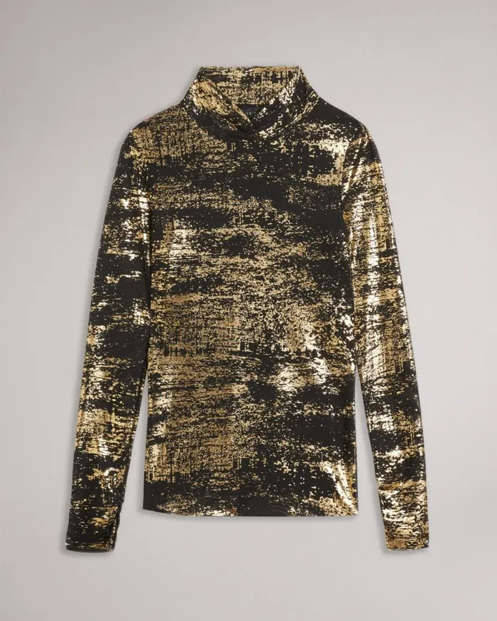 Foil Print Mesh Top Black Women Ted Baker Tops and TShirts