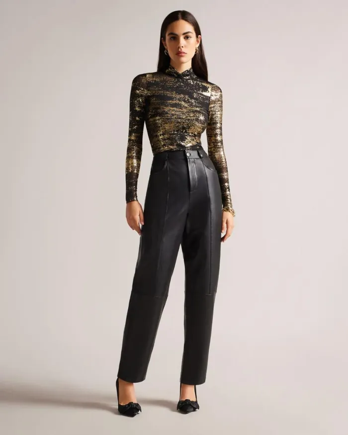 Foil Print Mesh Top Black Women Ted Baker Tops and TShirts Foil Print Mesh Top Black Women Ted Baker Tops and TShirts