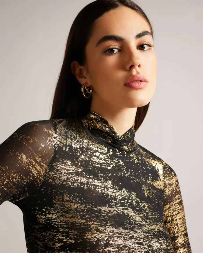 Foil Print Mesh Top Black Women Ted Baker Tops and TShirts Foil Print Mesh Top Black Women Ted Baker Tops and TShirts