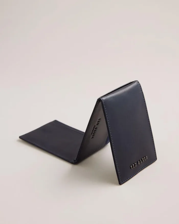 Folded Leather Cardholder Navy Men Ted Baker Wallets and Card Holders
