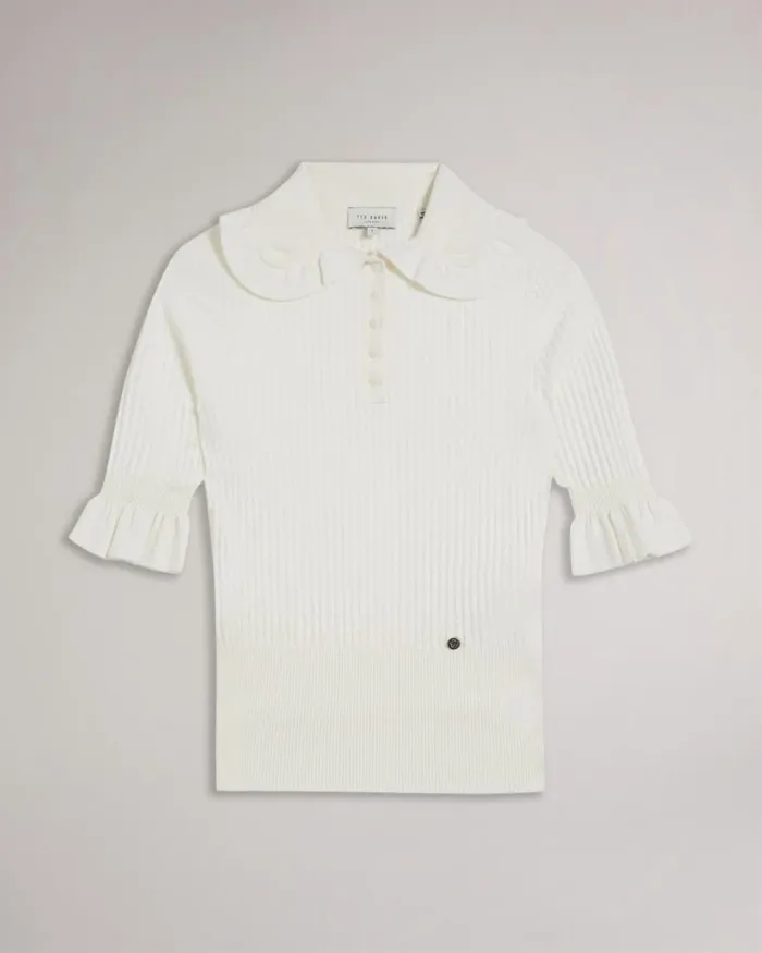 Frill Collar Polo Top White Women Ted Baker Clothing