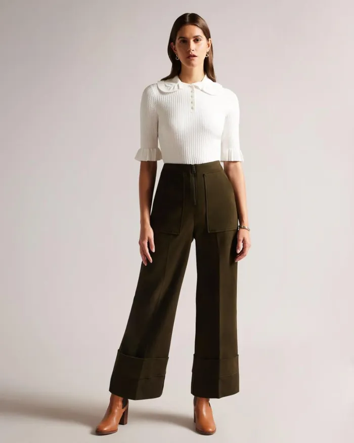 Frill Collar Polo Top White Women Ted Baker Clothing Frill Collar Polo Top White Women Ted Baker Clothing
