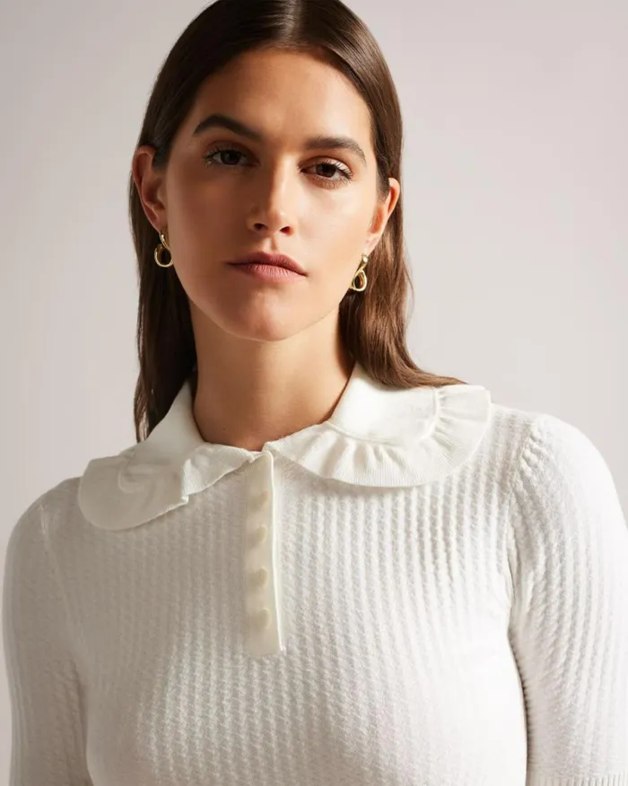 Frill Collar Polo Top White Women Ted Baker Clothing Frill Collar Polo Top White Women Ted Baker Clothing