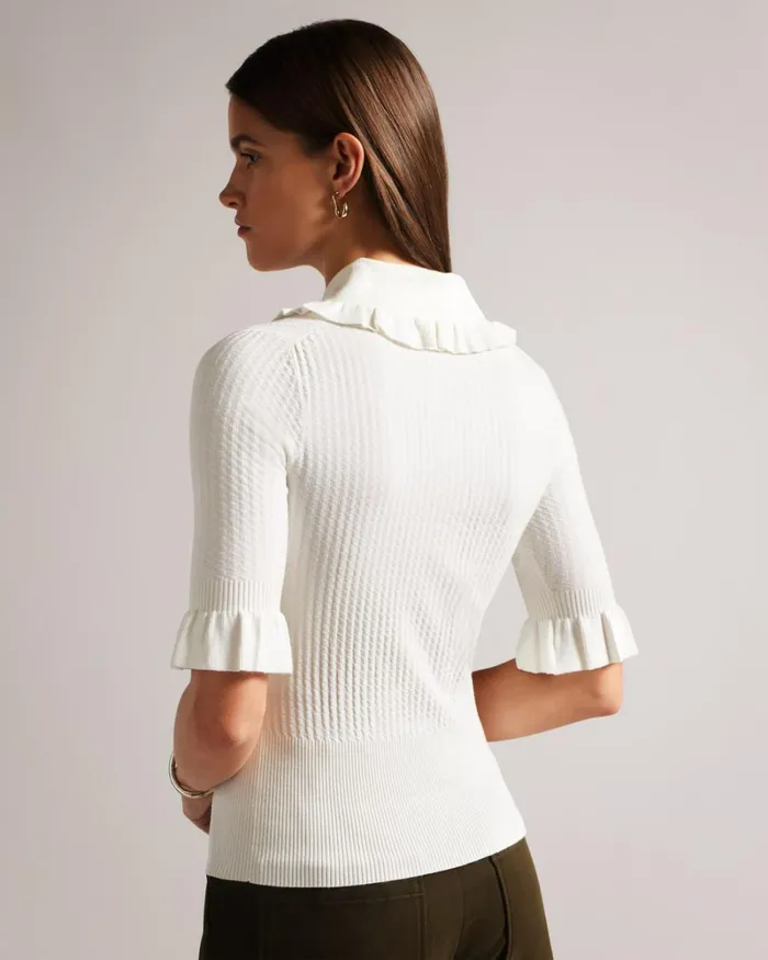 Frill Collar Polo Top White Women Ted Baker Clothing Frill Collar Polo Top White Women Ted Baker Clothing