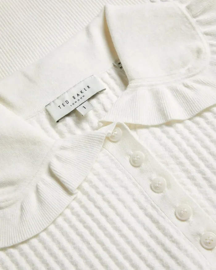 Frill Collar Polo Top White Women Ted Baker Clothing Frill Collar Polo Top White Women Ted Baker Clothing