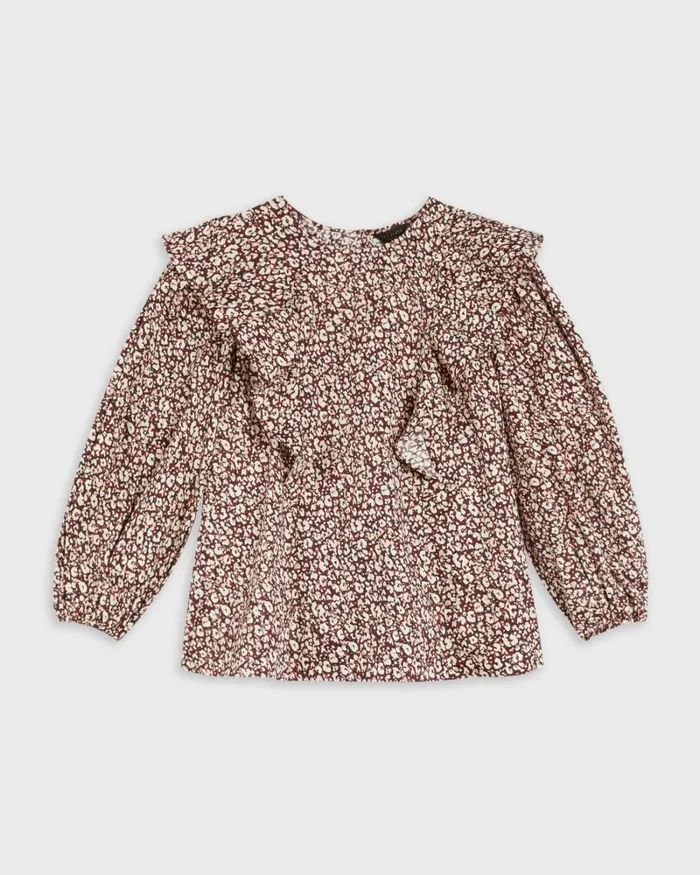 Frill Detail Balloon Sleeve Top Deep Purple Women Ted Baker Tops and TShirts