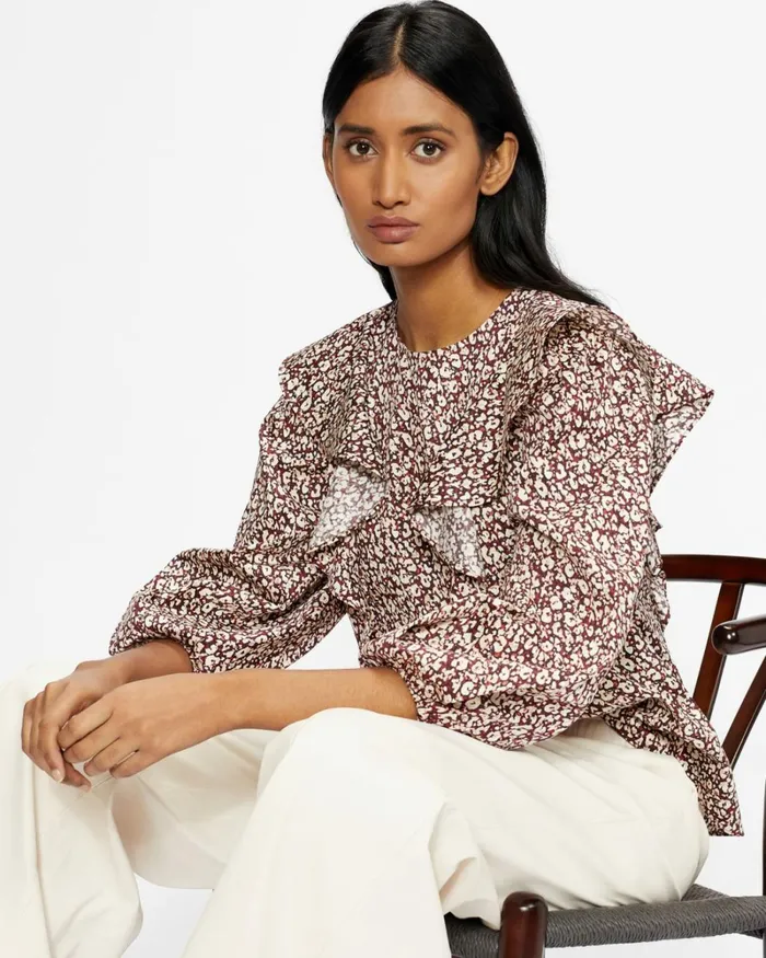 Frill Detail Balloon Sleeve Top Deep Purple Women Ted Baker Tops and TShirts