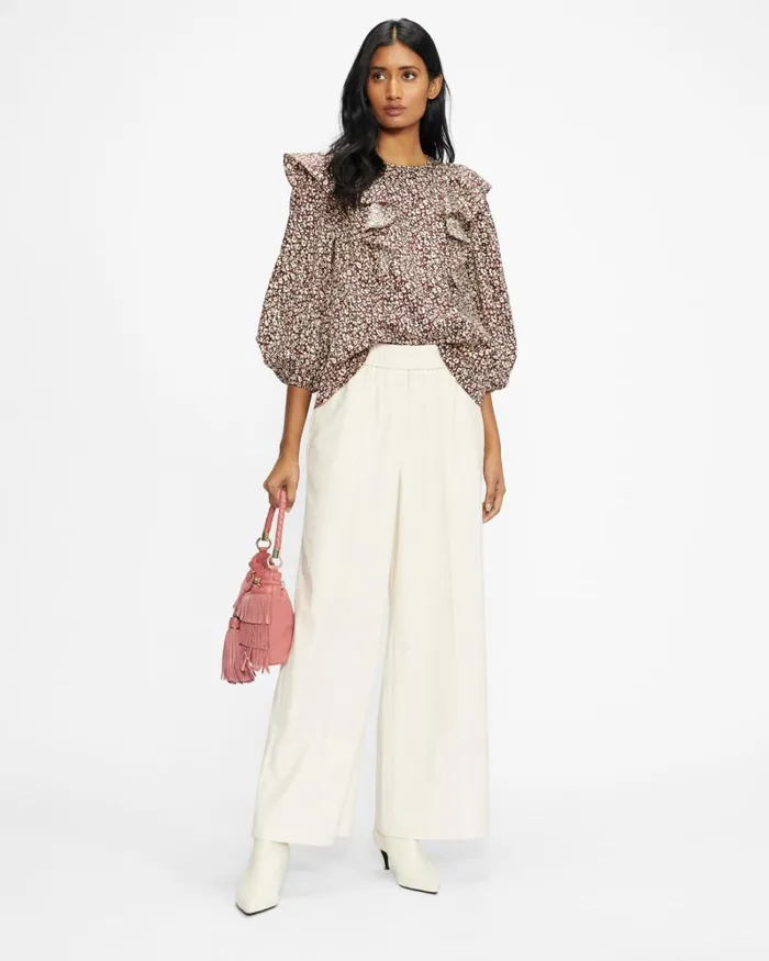 Frill Detail Balloon Sleeve Top Deep Purple Women Ted Baker Tops and TShirts