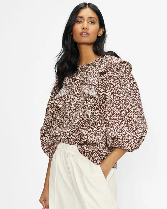 Frill Detail Balloon Sleeve Top Deep Purple Women Ted Baker Tops and TShirts
