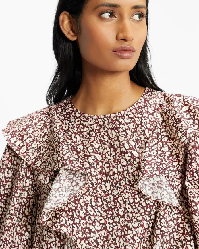 Frill Detail Balloon Sleeve Top Deep Purple Women Ted Baker Tops and TShirts