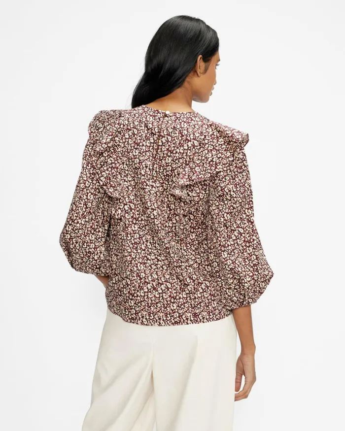 Frill Detail Balloon Sleeve Top Deep Purple Women Ted Baker Tops and TShirts