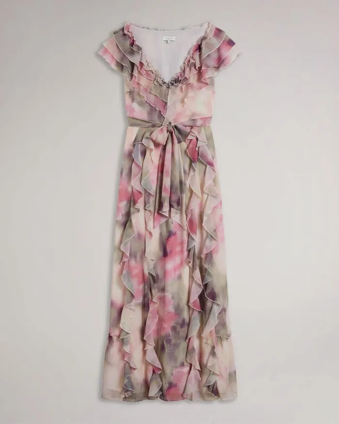 Frilled Floral Maxi Dress Coral Women Ted Baker Clothing