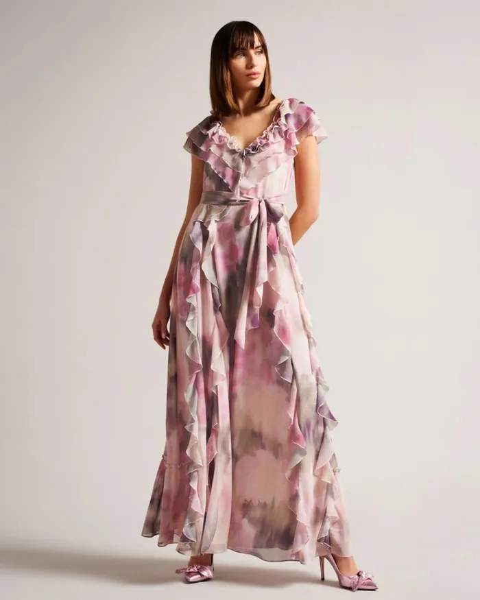 Frilled Floral Maxi Dress Coral Women Ted Baker Clothing